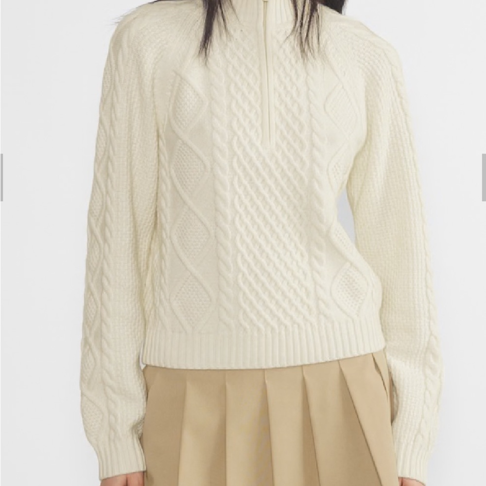 Sunday Best Cream V-Neck Cable Knit Sweater